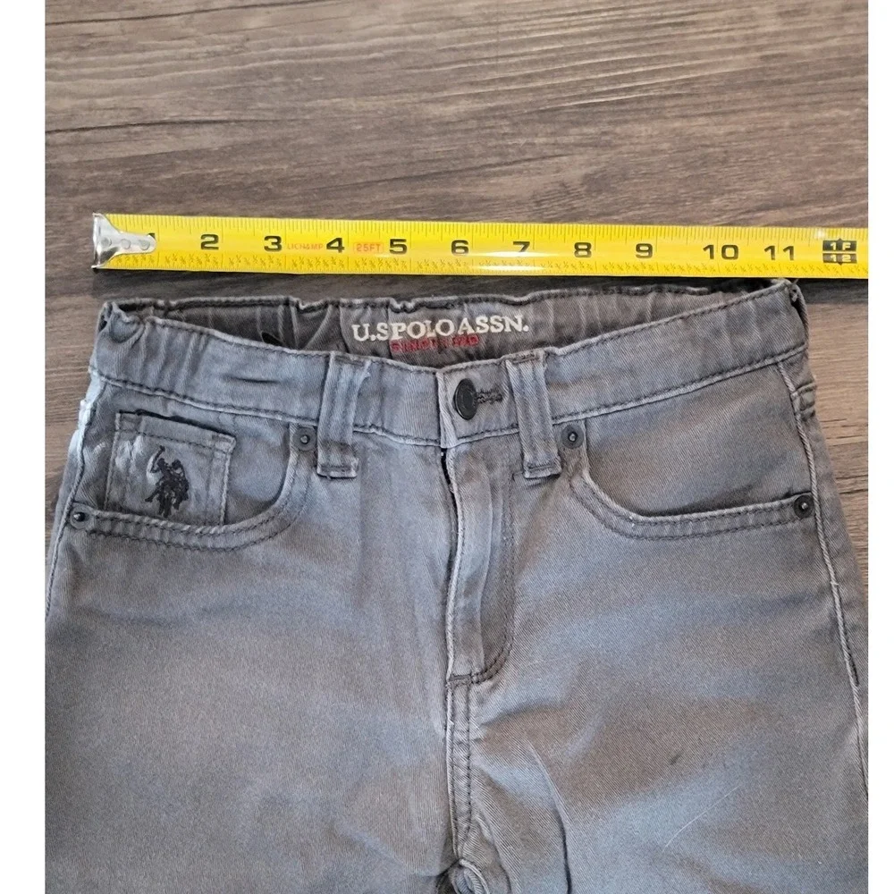 US Polo Assn Boys Grey Straight Leg Jeans Size 7 Elastic Waist Stretch 12CD68
